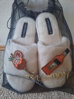 NEW Laines London Sequin Cocktail Brooch Slippers/Slides Sz L READ DESCRIPTION